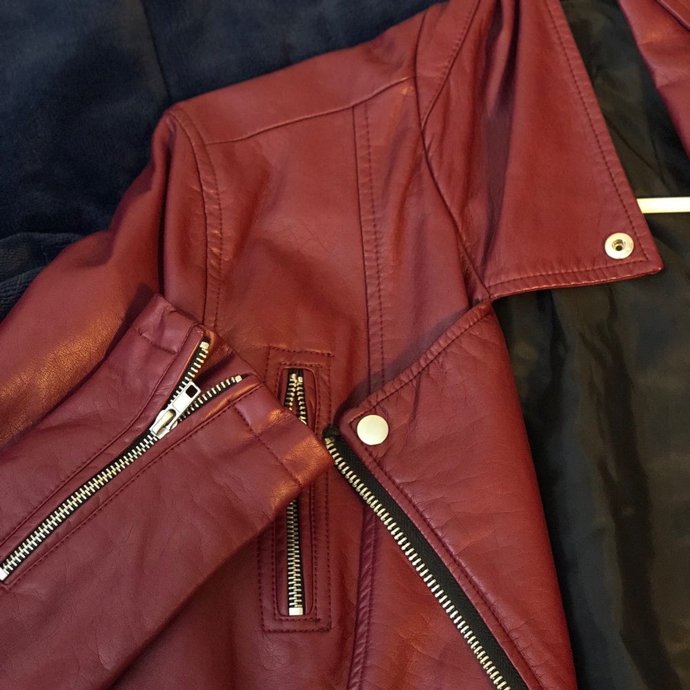 Red faux leather jacket